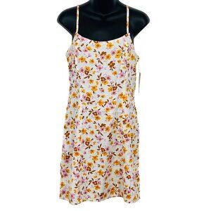 Billabong Stay Awhile Mini Dress Floral Medium Sundress Pink Orange Zip NWT New